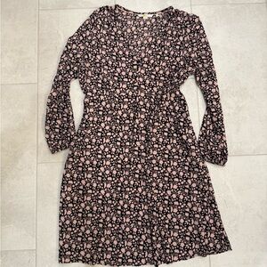 Boden Black and Pink Floral Long Sleeve Dress